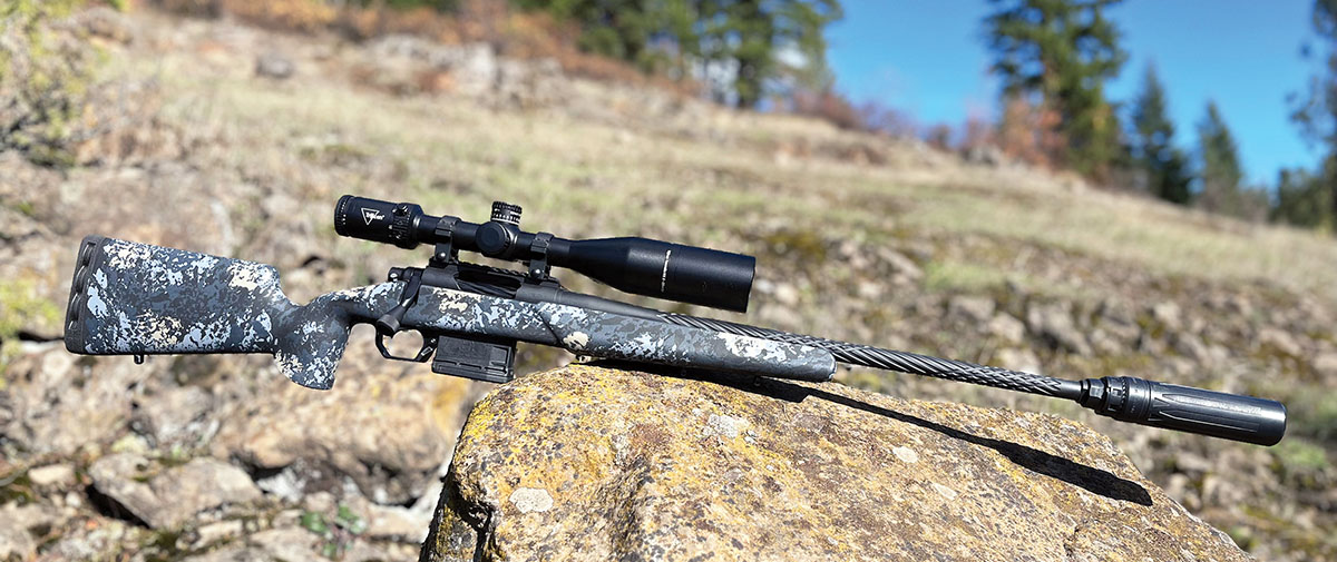 The Horizon Firearms Vandal Prime, chambered in 25 Creedmoor, includes a 22-inch, 416R stainless steel barrel with 1:7.5-inch rifling twist and unique three-flute/two-twist fluting. The rifle arrived with an iota SIM muzzle brake, but was shot with a Dead Air Nomad Ti XC suppressor.